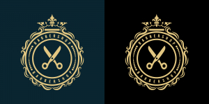 وکتور لوگو طلایی آرایشگری مشکی و سرمه ای